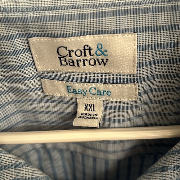 Croft & Barrow Mems Sz XXL Blue Plaid Stripe Button Up Casual Dress Shirt - Picture 2 of 4